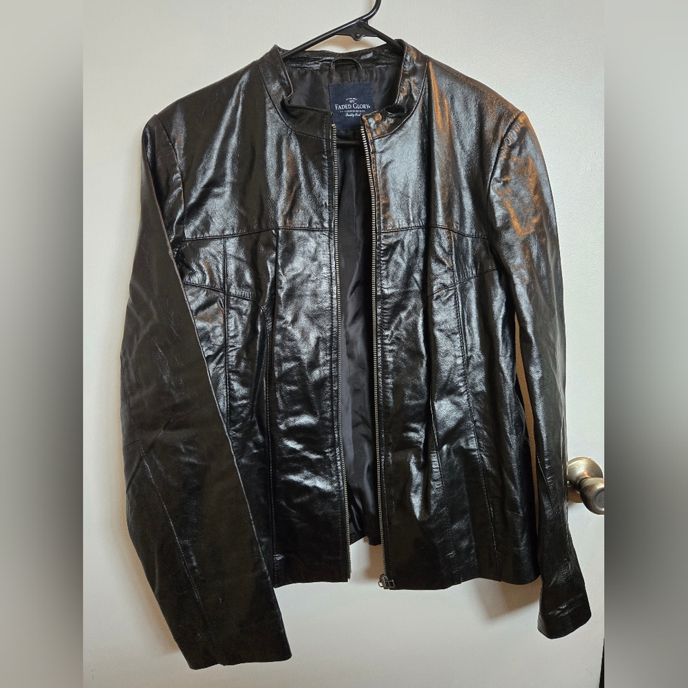 Faded Glory 100% Leather Zip Front Jacket